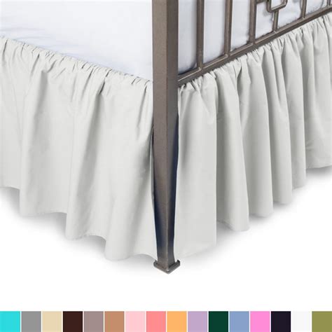 Bed skirt split corner - The bed ruffle features a generous 16-inch drop to ensure that the fabric reaches your floor for a neat, put-together look. The bed skirts are also designed with split corners and slight ruffling for less fuss and a great fit every time. Made of 100 percent cotton. Machine washable and iron safe. Material: Cotton; Cleaning Method: Machine Wash